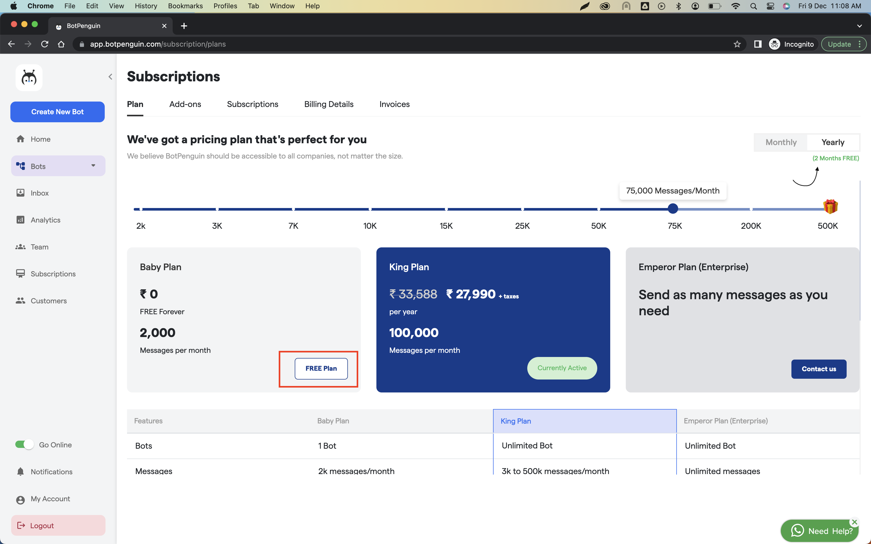 Free BotPenguin Plan